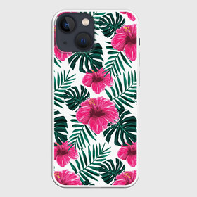 Чехол для iPhone 13 mini с принтом Гавайский гибискус в Петрозаводске,  |  | flower | hawaii | hibiscus | palms | summer | sun | ботаника | гаваи | гавайи | гавайка | гавайская | гибискус | красочная | летняя | лето | листья | отдых | отпуск | пальма | пальмы | пляж | растения | символ