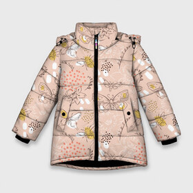Зимняя куртка для девочек 3D с принтом Бабочки и пчелы в Петрозаводске, ткань верха — 100% полиэстер; подклад — 100% полиэстер, утеплитель — 100% полиэстер. | длина ниже бедра, удлиненная спинка, воротник стойка и отстегивающийся капюшон. Есть боковые карманы с листочкой на кнопках, утяжки по низу изделия и внутренний карман на молнии. 

Предусмотрены светоотражающий принт на спинке, радужный светоотражающий элемент на пуллере молнии и на резинке для утяжки. | Тематика изображения на принте: bee | bees | bumblebee | butterfly | flowers | for summer | honeybee | summer | бабочка | бабочки | букет | искусство | картина | краски | легкая | летняя | лето | на лето | нектар | опыление | опыляет | пастельные тона | пчелы | рисовани