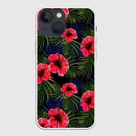 Чехол для iPhone 13 mini с принтом Тропические цветы и листья в Петрозаводске,  |  | flower | flowers | palms | summer | sun | tropical | ботаника | гавайи hawaii | гавайка | гавайская | красочная | летняя | лето | листья | отдых | отпуск | пальма | пальмы | пляж | растения | символ | тропики | тропические