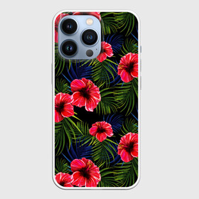 Чехол для iPhone 13 Pro с принтом Тропические цветы и листья в Петрозаводске,  |  | flower | flowers | palms | summer | sun | tropical | ботаника | гавайи hawaii | гавайка | гавайская | красочная | летняя | лето | листья | отдых | отпуск | пальма | пальмы | пляж | растения | символ | тропики | тропические