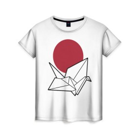 Женская футболка 3D с принтом Бумажный журавль (Z) в Петрозаводске, 100% полиэфир ( синтетическое хлопкоподобное полотно) | прямой крой, круглый вырез горловины, длина до линии бедер | japan | асихара но накацукуни | бумажный журавль | государство япония | журавль | ниппон | нихон | ооясимагуни | оригами | сложенная бумага | страна восходящего солнца | традиции | традиция | япония