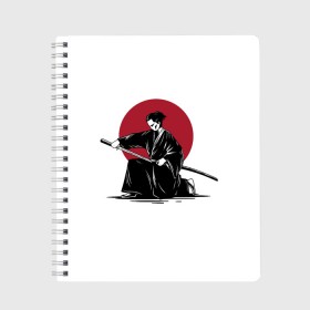 Тетрадь с принтом Японский самурай (Z) в Петрозаводске, 100% бумага | 48 листов, плотность листов — 60 г/м2, плотность картонной обложки — 250 г/м2. Листы скреплены сбоку удобной пружинной спиралью. Уголки страниц и обложки скругленные. Цвет линий — светло-серый
 | Тематика изображения на принте: japan | ninja | samurai | асихара но накацукуни | буке | воин | вояк | государство япония | мононофу | мститель | мушя | ниндзя | ниппон | нихон | ооясимагуни | сабурай | самурай | слуга | солдат