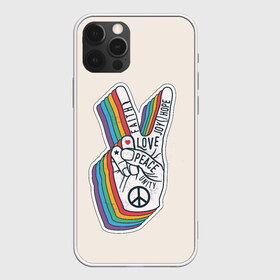 Чехол для iPhone 12 Pro Max с принтом PEACE and LOVE (Z) в Петрозаводске, Силикон |  | Тематика изображения на принте: hope | love | peace | два пальца | жесть | знак | любить | любовь | мир | радуга | хипи | хиппи