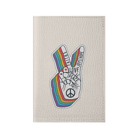 Обложка для паспорта матовая кожа с принтом PEACE and LOVE (Z) в Петрозаводске, натуральная матовая кожа | размер 19,3 х 13,7 см; прозрачные пластиковые крепления | Тематика изображения на принте: hope | love | peace | два пальца | жесть | знак | любить | любовь | мир | радуга | хипи | хиппи