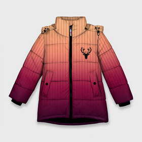 Зимняя куртка для девочек 3D с принтом The Gradient Of Deer в Петрозаводске, ткань верха — 100% полиэстер; подклад — 100% полиэстер, утеплитель — 100% полиэстер. | длина ниже бедра, удлиненная спинка, воротник стойка и отстегивающийся капюшон. Есть боковые карманы с листочкой на кнопках, утяжки по низу изделия и внутренний карман на молнии. 

Предусмотрены светоотражающий принт на спинке, радужный светоотражающий элемент на пуллере молнии и на резинке для утяжки. | casual | the gradient of deer | голова оленя | градиент | олень | полоски | тренд