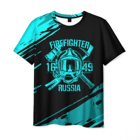 Мужская футболка 3D с принтом FIREFIGHTER 1649 RUSSIA в Петрозаводске, 100% полиэфир | прямой крой, круглый вырез горловины, длина до линии бедер | Тематика изображения на принте: 112 | firefighter | багор | бирюзовая | герб | гкчс | голубая | знак | лого | логотип | мчс | мчсник | пожарная охрана | пожарник | пожарный | пч | россии | рф | серая | символ | синяя | служба | спасатель