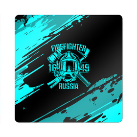 Магнит виниловый Квадрат с принтом FIREFIGHTER 1649 RUSSIA в Петрозаводске, полимерный материал с магнитным слоем | размер 9*9 см, закругленные углы | 112 | firefighter | багор | бирюзовая | герб | гкчс | голубая | знак | лого | логотип | мчс | мчсник | пожарная охрана | пожарник | пожарный | пч | россии | рф | серая | символ | синяя | служба | спасатель