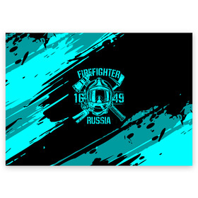 Поздравительная открытка с принтом FIREFIGHTER 1649 RUSSIA в Петрозаводске, 100% бумага | плотность бумаги 280 г/м2, матовая, на обратной стороне линовка и место для марки
 | 112 | firefighter | багор | бирюзовая | герб | гкчс | голубая | знак | лого | логотип | мчс | мчсник | пожарная охрана | пожарник | пожарный | пч | россии | рф | серая | символ | синяя | служба | спасатель