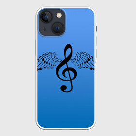 Чехол для iPhone 13 mini с принтом Скрипичный ключ и крылья ноты в Петрозаводске,  |  | арт | звук | крыло | крылья | музыка | музыкант | ноты | символ | скрипичный ключ | фортепиано