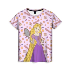 Женская футболка 3D с принтом Tangled Disney Princess в Петрозаводске, 100% полиэфир ( синтетическое хлопкоподобное полотно) | прямой крой, круглый вырез горловины, длина до линии бедер | disney princess | tangled | vdkimel | рапунцель