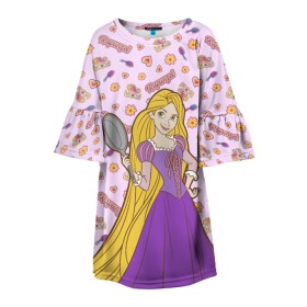 Детское платье 3D с принтом Tangled Disney Princess в Петрозаводске, 100% полиэстер | прямой силуэт, чуть расширенный к низу. Круглая горловина, на рукавах — воланы | disney princess | tangled | vdkimel | рапунцель