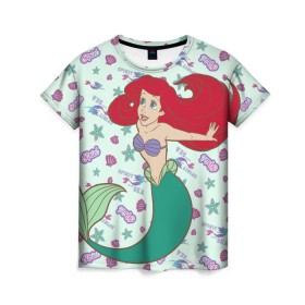 Женская футболка 3D с принтом The Little Mermaid Ariel в Петрозаводске, 100% полиэфир ( синтетическое хлопкоподобное полотно) | прямой крой, круглый вырез горловины, длина до линии бедер | ariel | disney princess | the little mermaid | vdkimel | ариэль | русалочка