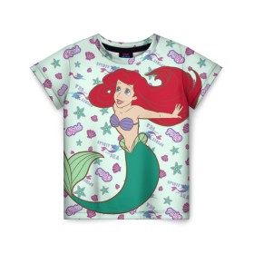 Детская футболка 3D с принтом The Little Mermaid Ariel в Петрозаводске, 100% гипоаллергенный полиэфир | прямой крой, круглый вырез горловины, длина до линии бедер, чуть спущенное плечо, ткань немного тянется | ariel | disney princess | the little mermaid | vdkimel | ариэль | русалочка