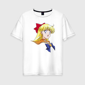 Женская футболка хлопок Oversize с принтом Sailor Venus в Петрозаводске, 100% хлопок | свободный крой, круглый ворот, спущенный рукав, длина до линии бедер
 | anime manga | minako | retro | sailor | sailor moon | sailor v | sailor venus | venus | аниме | вайфу | венера | луна в матроске | манга | минако | отаку | ретро | сейлар | сейлор | сейлор венера | сейлор ви | сейлор мун | сейлр