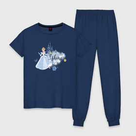 Женская пижама хлопок с принтом Cinderella Disney Princess в Петрозаводске, 100% хлопок | брюки и футболка прямого кроя, без карманов, на брюках мягкая резинка на поясе и по низу штанин | cinderella | disney princess | vdkimel | золушка