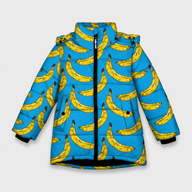 Зимняя куртка для девочек 3D с принтом Go Bananas в Петрозаводске, ткань верха — 100% полиэстер; подклад — 100% полиэстер, утеплитель — 100% полиэстер. | длина ниже бедра, удлиненная спинка, воротник стойка и отстегивающийся капюшон. Есть боковые карманы с листочкой на кнопках, утяжки по низу изделия и внутренний карман на молнии. 

Предусмотрены светоотражающий принт на спинке, радужный светоотражающий элемент на пуллере молнии и на резинке для утяжки. | Тематика изображения на принте: food | fruits | банан | бананчики | бананы | вкусняшки | десерт | джунгли | еда | летний | лето | море | обезьяна | овощи | океан | острова | отдых | отпуск | пальмы | плоды | пляж | природа | рай | сладкие