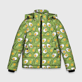 Зимняя куртка для мальчиков 3D с принтом Avocado and Eggs в Петрозаводске, ткань верха — 100% полиэстер; подклад — 100% полиэстер, утеплитель — 100% полиэстер | длина ниже бедра, удлиненная спинка, воротник стойка и отстегивающийся капюшон. Есть боковые карманы с листочкой на кнопках, утяжки по низу изделия и внутренний карман на молнии. 

Предусмотрены светоотражающий принт на спинке, радужный светоотражающий элемент на пуллере молнии и на резинке для утяжки | avo | avocado | avoegg | egg | eggs | авокадо | яйца