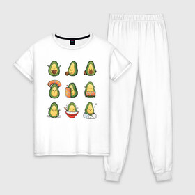 Женская пижама хлопок с принтом Life Avocado в Петрозаводске, 100% хлопок | брюки и футболка прямого кроя, без карманов, на брюках мягкая резинка на поясе и по низу штанин | avocado | casual | trend | авокадо | повседневность | тренд