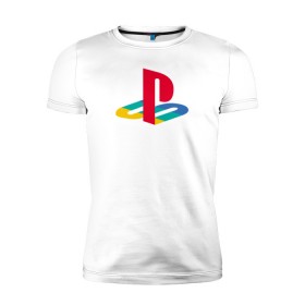 Мужская футболка премиум с принтом PlayStation в Петрозаводске, 92% хлопок, 8% лайкра | приталенный силуэт, круглый вырез ворота, длина до линии бедра, короткий рукав | 