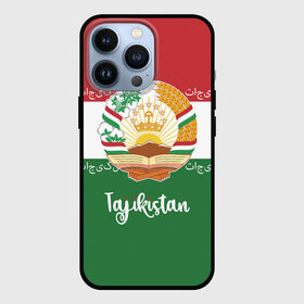 Чехол для iPhone 13 Pro с принтом Таджикистан в Петрозаводске,  |  | asia | coat of arms | crown | emblem | flag | ornament | patterns | republic of tajikistan | stars | state | азия | герб | государство | звезды | корона | орнамент | республика | таджикистан | узоры | флаг | эмблема