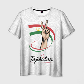 Мужская футболка 3D с принтом Таджикистан в Петрозаводске, 100% полиэфир | прямой крой, круглый вырез горловины, длина до линии бедер | Тематика изображения на принте: asia | crown | emblem | flag | gesture | hand | republic | sign | stars | state | tajikistan | victory | азия | государство | жест | звезды | знак | корона | победа | республика | рука | таджикистан | флаг | эмблема