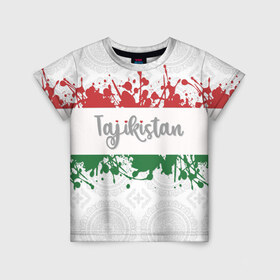 Детская футболка 3D с принтом Таджикистан в Петрозаводске, 100% гипоаллергенный полиэфир | прямой крой, круглый вырез горловины, длина до линии бедер, чуть спущенное плечо, ткань немного тянется | asia | blots | drops | flag | paint | republic of tajikistan | splashes | state | азия | брызги | государство | капли | кляксы | краска | республика | таджикистан | флаг