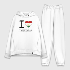 Женский костюм хлопок Oversize с принтом Таджикистан в Петрозаводске,  |  | asia | coat of arms | flag | heart | i | love | ornament | patterns | republic | state | tajikistan | азия | герб | государство | люблю | орнамент | республика | сердце | таджикистан | узоры | флаг | я