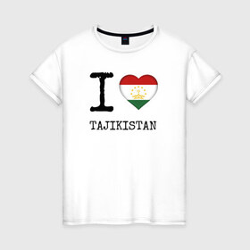 Женская футболка хлопок с принтом Таджикистан в Петрозаводске, 100% хлопок | прямой крой, круглый вырез горловины, длина до линии бедер, слегка спущенное плечо | Тематика изображения на принте: asia | coat of arms | flag | heart | i | love | ornament | patterns | republic | state | tajikistan | азия | герб | государство | люблю | орнамент | республика | сердце | таджикистан | узоры | флаг | я