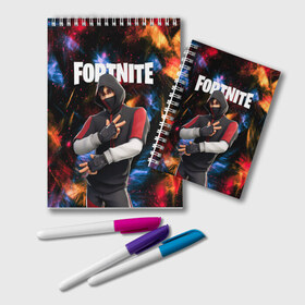 Блокнот с принтом FORTNITE x IKONIK в Петрозаводске, 100% бумага | 48 листов, плотность листов — 60 г/м2, плотность картонной обложки — 250 г/м2. Листы скреплены удобной пружинной спиралью. Цвет линий — светло-серый
 | Тематика изображения на принте: deadmau5 | fortnite | fortnite 2 | fortnite x маршмелло | ikonik | marshmello | ninja | ninja streamer | raven | travis scott | ворон | иконик | ниндзя | пили | рейвен | трэвис скотт | фортнайт