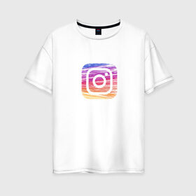 Женская футболка хлопок Oversize с принтом Instagram в Петрозаводске, 100% хлопок | свободный крой, круглый ворот, спущенный рукав, длина до линии бедер
 | instagram | знак | значок | картинки | надпись | популярные | прикольные | социальные сети
