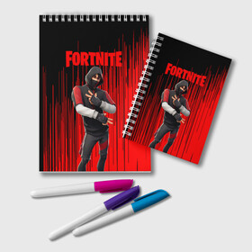 Блокнот с принтом Fortnite Ikonik в Петрозаводске, 100% бумага | 48 листов, плотность листов — 60 г/м2, плотность картонной обложки — 250 г/м2. Листы скреплены удобной пружинной спиралью. Цвет линий — светло-серый
 | Тематика изображения на принте: archetype | fortnite | fortnite 2 | fortnite x | ikonik | marshmello | raven | архетип | ворон | иконик | маршмелло | фортнайт | фортнайт 2 | фортнайт глава 2