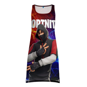 Платье-майка 3D с принтом FORTNITE x IKONIK | ФОРТНАЙТ ИКОНИК в Петрозаводске, 100% полиэстер | полуприлегающий силуэт, широкие бретели, круглый вырез горловины, удлиненный подол сзади. | deadmau5 | fortnite | fortnite 2 | fortnite x маршмелло | ikonik | marshmello | ninja | ninja streamer | raven | travis scott | ворон | иконик | ниндзя | пили | рейвен | трэвис скотт | фортнайт