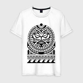 Мужская футболка хлопок с принтом Татуировка полинезия маори Солнце в Петрозаводске, 100% хлопок | прямой крой, круглый вырез горловины, длина до линии бедер, слегка спущенное плечо. | mantra | maori | polynesia | tattoo | мантра | маори | олинезия | орнамент | солнце | тату | татуировка