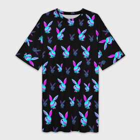 Платье-футболка 3D с принтом Playboy в Петрозаводске,  |  | playboy | абстракция | зая | заяц | краска | кролик | кролик плейбой | лето | море | неон | отдых | плейбой | плэйбой | пляж | текстура