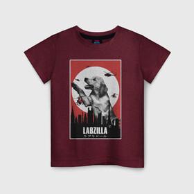 Детская футболка хлопок с принтом Лабзилла в Петрозаводске, 100% хлопок | круглый вырез горловины, полуприлегающий силуэт, длина до линии бедер | вертолеты | годзилла | лабрадор | пес | постер | собака | собачник | фильм | щенок