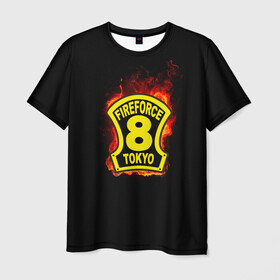 Мужская футболка 3D с принтом Fire Force - 8-ая бригада в Петрозаводске, 100% полиэфир | прямой крой, круглый вырез горловины, длина до линии бедер | 8 ая бригада | anime | enen no shouboutai | fire | fire force | fireforce | japan | manga | tokyo | tokyo 8 | аниме | анимэ | бригада | бригада пожарных | восьмая бригада | манга | ог | пламенная бригада | пламенная бригада пожарных | пожар