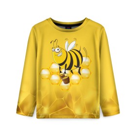 Детский лонгслив 3D с принтом Лето. Пчелы. Мед в Петрозаводске, 100% полиэстер | длинные рукава, круглый вырез горловины, полуприлегающий силуэт
 | Тематика изображения на принте: лето | мед | насекомые | пчела | соты | улей