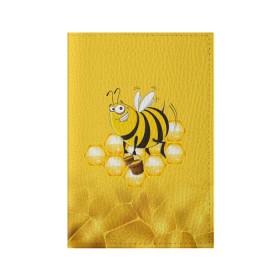 Обложка для паспорта матовая кожа с принтом Лето. Пчелы. Мед в Петрозаводске, натуральная матовая кожа | размер 19,3 х 13,7 см; прозрачные пластиковые крепления | Тематика изображения на принте: лето | мед | насекомые | пчела | соты | улей