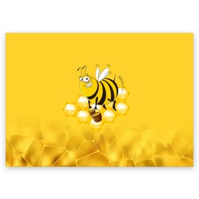 Поздравительная открытка с принтом Лето. Пчелы. Мед в Петрозаводске, 100% бумага | плотность бумаги 280 г/м2, матовая, на обратной стороне линовка и место для марки
 | лето | мед | насекомые | пчела | соты | улей
