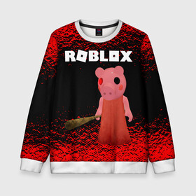 Детский свитшот 3D с принтом Roblox piggy/Свинка Пигги. в Петрозаводске, 100% полиэстер | свободная посадка, прямой крой, мягкая тканевая резинка на рукавах и понизу свитшота | game | gamer | logo | minecraft | piggi | roblox | simulator | игра | конструктор | лого | пигги | свинья | симулятор | строительство | фигура