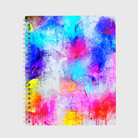 Тетрадь с принтом НЕОНОВЫЕ ПОТЕРТОСТИ в Петрозаводске, 100% бумага | 48 листов, плотность листов — 60 г/м2, плотность картонной обложки — 250 г/м2. Листы скреплены сбоку удобной пружинной спиралью. Уголки страниц и обложки скругленные. Цвет линий — светло-серый
 | abstraction | watercolor | абстракция красок | акварель | брызги красок | живопись | краска | потертость красок | размытые краски | текстуры | яркие краски