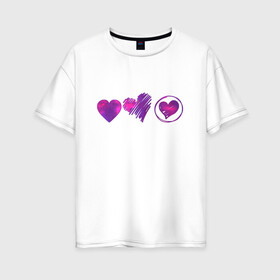 Женская футболка хлопок Oversize с принтом Сердца цветные в Петрозаводске, 100% хлопок | свободный крой, круглый ворот, спущенный рукав, длина до линии бедер
 | картинки | круг | любовь | прикольные | сердца | смайлы | украшение | цветные | штрих | элемент