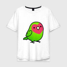 Мужская футболка хлопок Oversize с принтом Папугай в Петрозаводске, 100% хлопок | свободный крой, круглый ворот, “спинка” длиннее передней части | арт | волнистые попугайчики | волнистый попугай | животные | картинка | папуги | попугаи | попугайчики | птица | птицы | рисунок