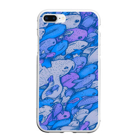 Чехол для iPhone 7/8 Plus матовый с принтом косяк рыб крупно рисунок в Петрозаводске, Силикон | Область печати: задняя сторона чехла, без боковых панелей | Тематика изображения на принте: арт | косяк | много | морские жители | морской | подводный мир | рисунок | рыбки | рыбы | синий | фиолетовый