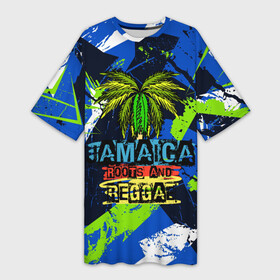 Платье-футболка 3D с принтом Jamaica Roots and reggae в Петрозаводске,  |  | jamaica | reggae | roots | летняя | лето | надпись | пальма | раста | регги | рэгги | текст | фраза | ямайка