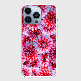 Чехол для iPhone 13 Pro с принтом Георгины в Петрозаводске,  |  | flowers | pink | summer | букет | бутоны | весна | георгины | лепестки | летний | лето | листья | любимая | любовь | март | нежные | паттерн | пионы | подарок | природа | растения | розовыецветы | розы | сад