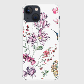 Чехол для iPhone 13 mini с принтом Колибри в Петрозаводске,  |  | арт | колибри | краски | птица | птичка | рисунок | цветы