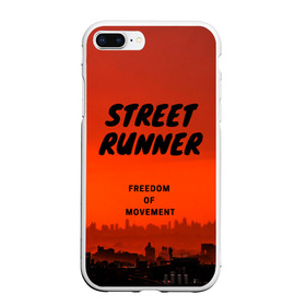 Чехол для iPhone 7/8 Plus матовый с принтом Street runner в Петрозаводске, Силикон | Область печати: задняя сторона чехла, без боковых панелей | run | runner | running | street | бег | город | закат | лёгкая атлетика | рассвет | улица | я бегу