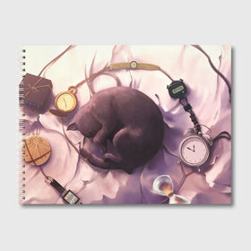 Альбом для рисования с принтом 9 жизней кота в Петрозаводске, 100% бумага
 | матовая бумага, плотность 200 мг. | 9 жизней | время | девять жизней | клубок | кот | кошка | часы | черный котик