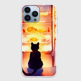 Чехол для iPhone 13 Pro Max с принтом Черный кот холодильник ночь в Петрозаводске,  |  | арт | вкусняшки | ночной дожор | ночь | преступление | рисунок | холодильник | черный кот